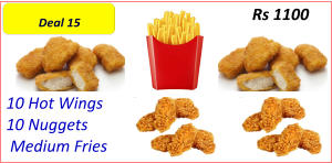 10 Hot Wings 10 Nuggets    Medium Fries   Rs 1100 Deal 15