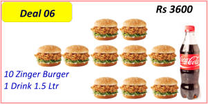 10 Zinger Burger  1 Drink 1.5 Ltr  Rs 3600 Deal 06